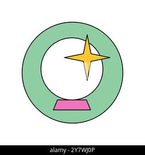 Groovy round sticker with magic crystal ball of fortune teller vector illustration Stock Vector