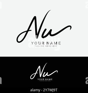N, U, NU Initial letter logo. Alphabet NU Handwritten Signature logo Stock Vector