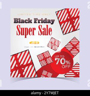 Black Friday Sale Promotion Web Banner Background Design. Black Friday Super Sale Discount Social Media Poster, Banner, or Backdrop Template Stock Vector