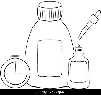 Skin Care Packaging Skin Care Component, Vector Line. Skin care packaging serum. Stock Vector