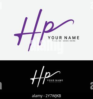 H, P, HP Initial letter logo. Alphabet HP Handwritten Signature logo Stock Vector