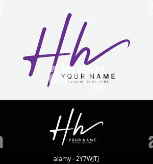 H, HH Initial letter logo. Alphabet HH Handwritten Signature logo Stock Vector