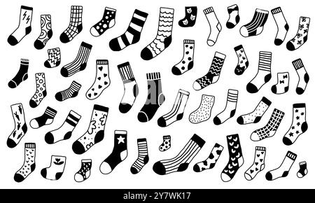 Doodle black and white socks with different texture Stock Vector