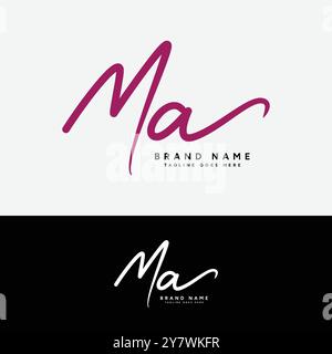 M, A, MA Initial letter logo. Alphabet MA Handwritten Signature logo Stock Vector