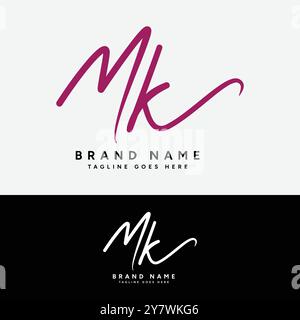 M, K, MK Initial letter logo. Alphabet MK Handwritten Signature logo Stock Vector