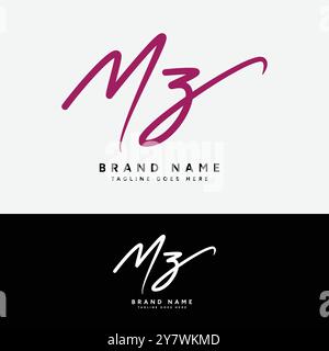 M, Z, MZ Initial letter logo. Alphabet MZ Handwritten Signature logo Stock Vector