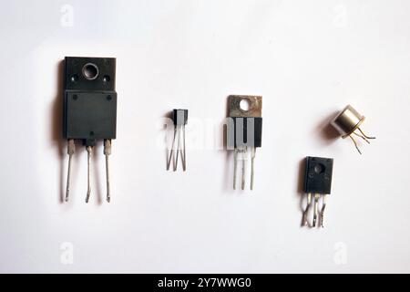 Package types of transistors. Semiconductor components. Stock Photo