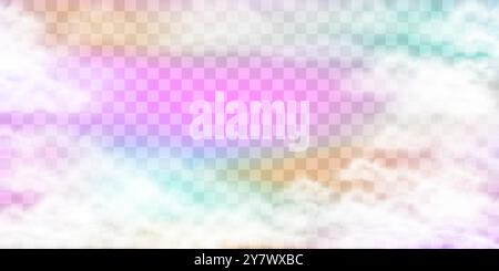 Dreamy pastel unicorn rainbow background with soft clouds and a transparent center. Perfect for fantasy designs, wallpapers, and magical themed projec Stock Vector