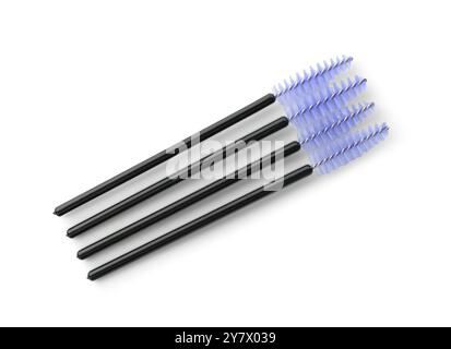 Disposable makeup brushes isolated on white, top view Stock Photo