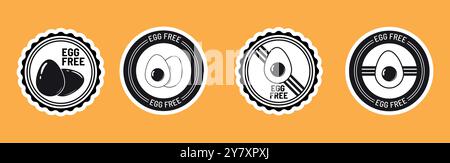 Egg Free Food concept. Label With Silhouettes of a Chicken Egg and egg free words. Good for allergy costumers. Vector signs for product packaging Stock Vector