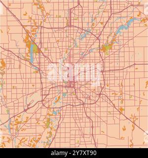 Map of Indianapolis in Indiana in a sandy theme. Contains layered vector with roads water, parks, etc. Stock Vector