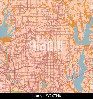 Map of Plano in Texas in a sandy theme. Contains layered vector with roads water, parks, etc. Stock Vector