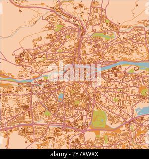 Map of Cork in Ireland in a sandy theme. Contains layered vector with roads water, parks, etc. Stock Vector