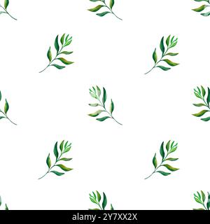 Botanical leaf. Simple seamless pattern of a plant painted with watercolor on a transparent background. For your design Stock Photo