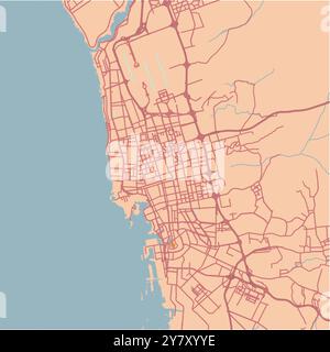 Map of Jeddah in Saudi Arabia in grayscale. Contains layered vector ...