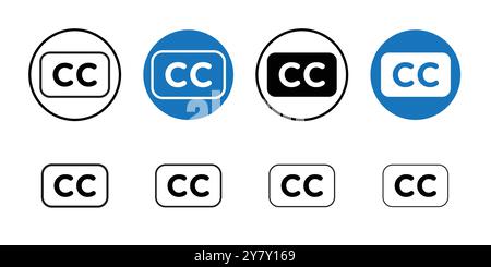 Closed caption icon Black line art vector in black and white outline set collection sign Stock Vector