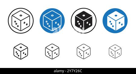 Dice Icon Black line art vector in black and white outline set collection sign Stock Vector