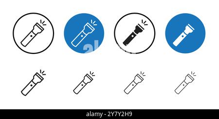 Flashlight icon Black line art vector in black and white outline set collection sign Stock Vector