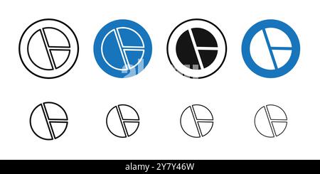 Pie chart icon Black line art vector in black and white outline set collection sign Stock Vector