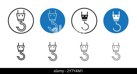 Winch hook icon Black line art vector in black and white outline set collection sign Stock Vector