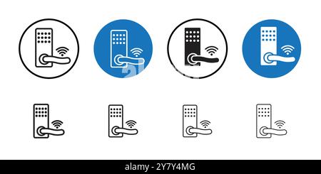Smart lock icon Black line art vector in black and white outline set collection sign Stock Vector