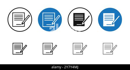 Signed document icon Black line art vector in black and white outline set collection sign Stock Vector