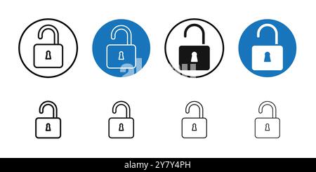 Unlock icon Black line art vector in black and white outline set collection sign Stock Vector