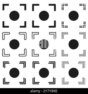 Focus frame icons. Black circle in the center. Targeting and framing concept. Vector illustration. Stock Vector