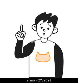 Surprised boy finding problem solution vector line icon Stock Vector