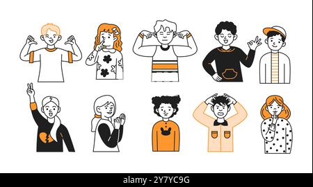 Group of children expressing emotions vector icons set Stock Vector