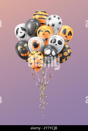 Bunch of Halloween themed balloons with scary funny faces Stock Vector