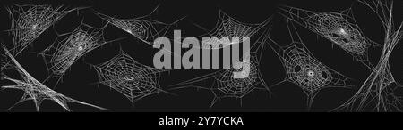 Cobwebs patterns variations realistic color icons set Stock Vector