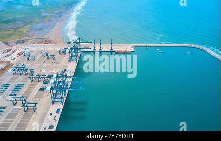 Chancay seaport. Located in Peru, Mega port under construction, future ...