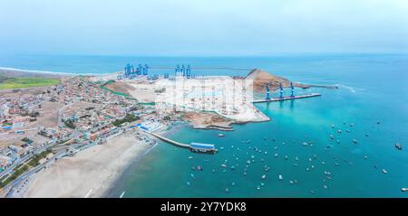 Aerial view of Chancay Mega seaport. Located in Peru, under ...