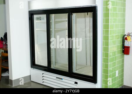 Los Angeles, California, United States - 08-10-2021: A view of a restaurant commercial grade beverage refrigerator by Beverage Air. Stock Photo