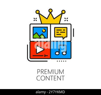 Online blogging content premium line icon. Web social media video, digital blogger technology or network multimedia influence line vector sign. Internet blogging content outline icon or symbol Stock Vector