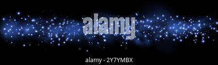 Blue glittering dots, particles, stars magic sparks. Glow flare light effect. Blue luminous points. Vector particles on black background. Stock Vector