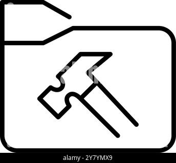 Folder with hammer. File maintenance and system configuration. Pixel perfect, editable stroke vector icon Stock Vector