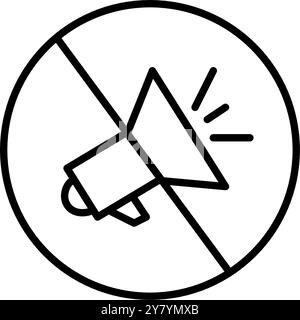 Megaphone speaker crossed. Announcement and promotions prohibited. Silent zone, no loud speaking. Pixel perfect, editable stroke vector icon Stock Vector