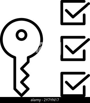 Key and checklist. Secure access, task verification. Pixel perfect, editable stroke vector icon Stock Vector