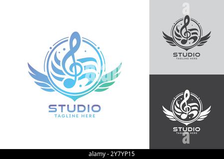 Music Studio Logo with Treble Clef and Wings Stock Vector