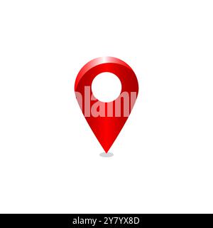 3D location icon vector. Red color shiny location point or pin mark for navigation isolated on white background Stock Vector