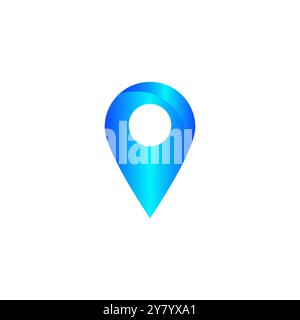 3D location vector icon. Blue color shiny location pin or point mark for navigation address isolated on white background Stock Vector