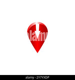 3D location icon vector. Red color shiny map location point or pin mark with arrow sign for navigation isolated on white background Stock Vector
