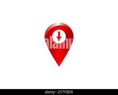 3D location icon vector. Red color shiny map location point or pin mark with arrow sign for navigation isolated on white background Stock Vector