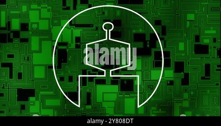 Image of robot in circle icon with ai text over green shapes moving Stock Photo