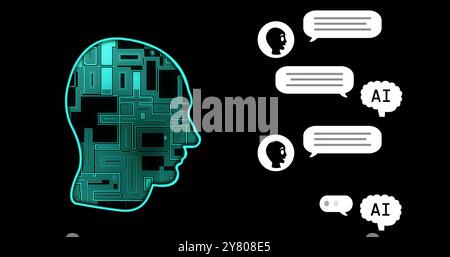 Image of ai chat and digital human on black background Stock Photo