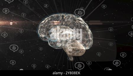 Image of network of connections with brains with ai texts over brain Stock Photo