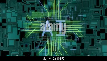 Image of network of connections with ai text over data processing Stock Photo
