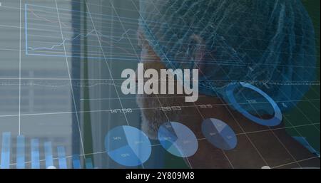 Image of statistics and data processing over caucasian male surgeon Stock Photo